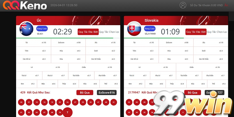 Xổ Số Keno 99win: Sân chơi xanh chín, nhận thưởng cực khủng