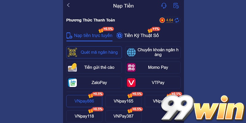 Nạp tiền 99win an toàn, nhanh chóng và không bị treo lệnh