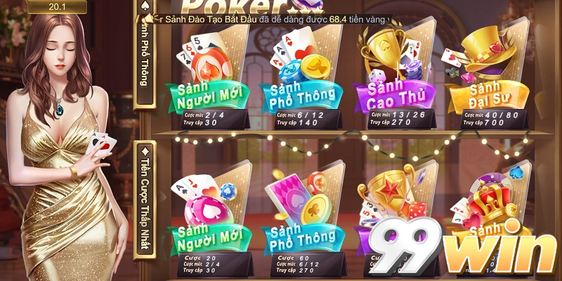 Điều chỉnh mức cược và bắt đầu trải nghiệm Poker